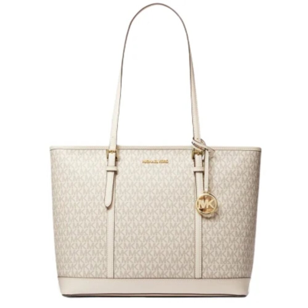 Vanilla Michael Kors Jet Set Travel Top Zip Signature XL Vanilla Tote + Wallet